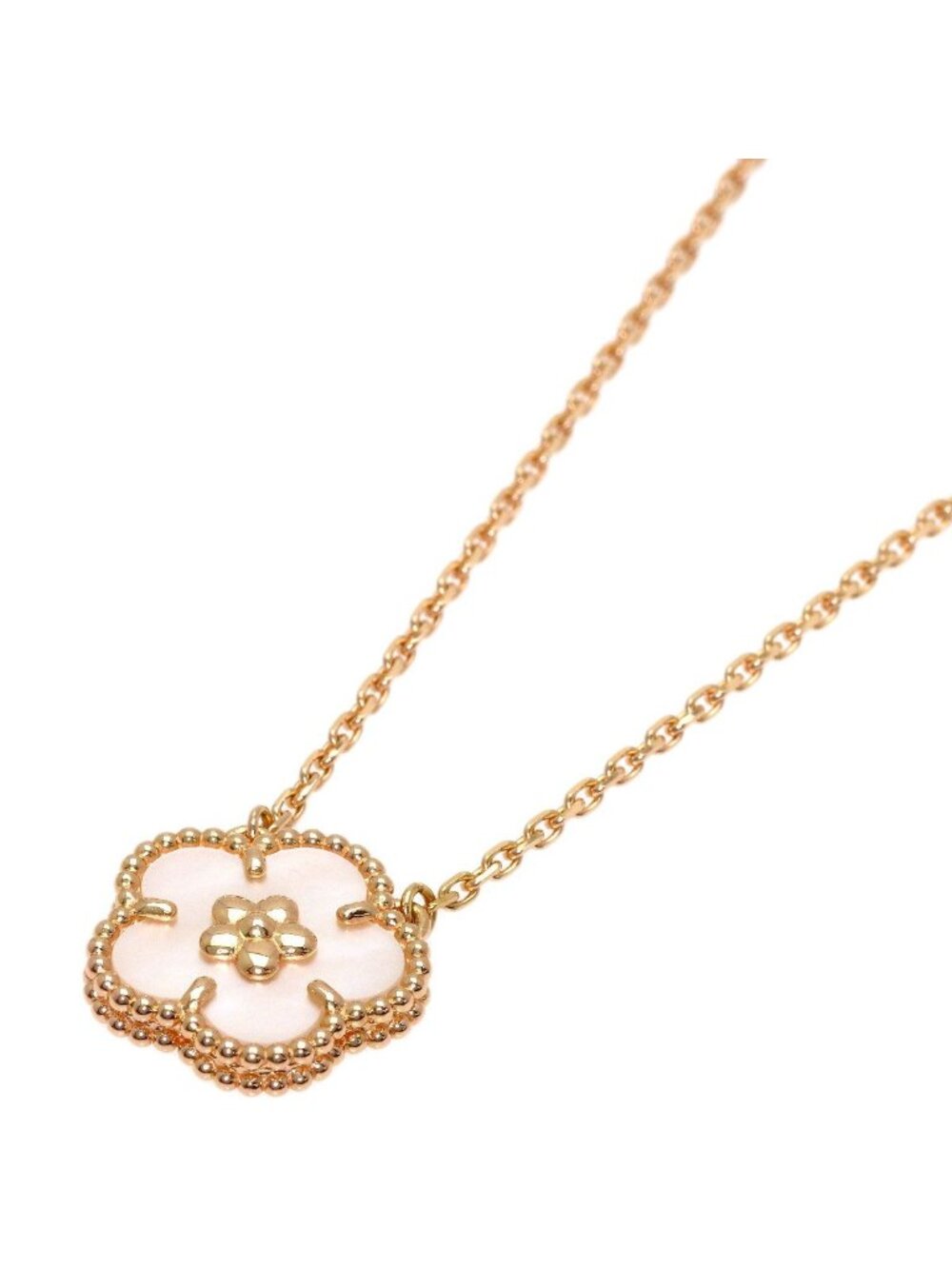 Van Cleef & Arpels Lucky Spring Plum Blossom Shell Necklace 18k Pink Gold